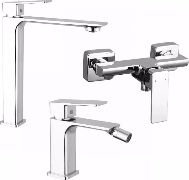 Set di miscelatori Ingrid Parama cromati per lavabo, bidet e doccia con tecnologia water saving