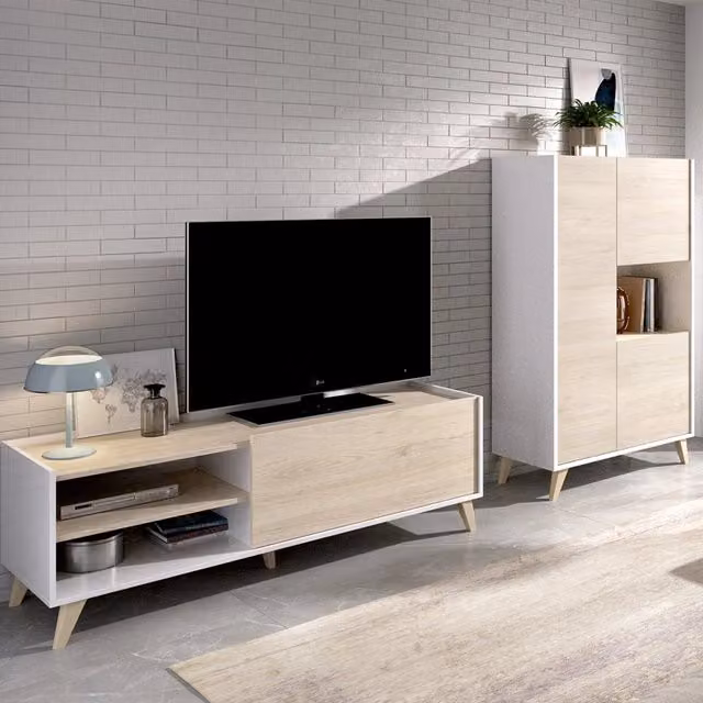 Set di mobili da soggiorno DMORA moderno in legno color rovere e bianco L/P/H: 155 x 135 x 47 cm