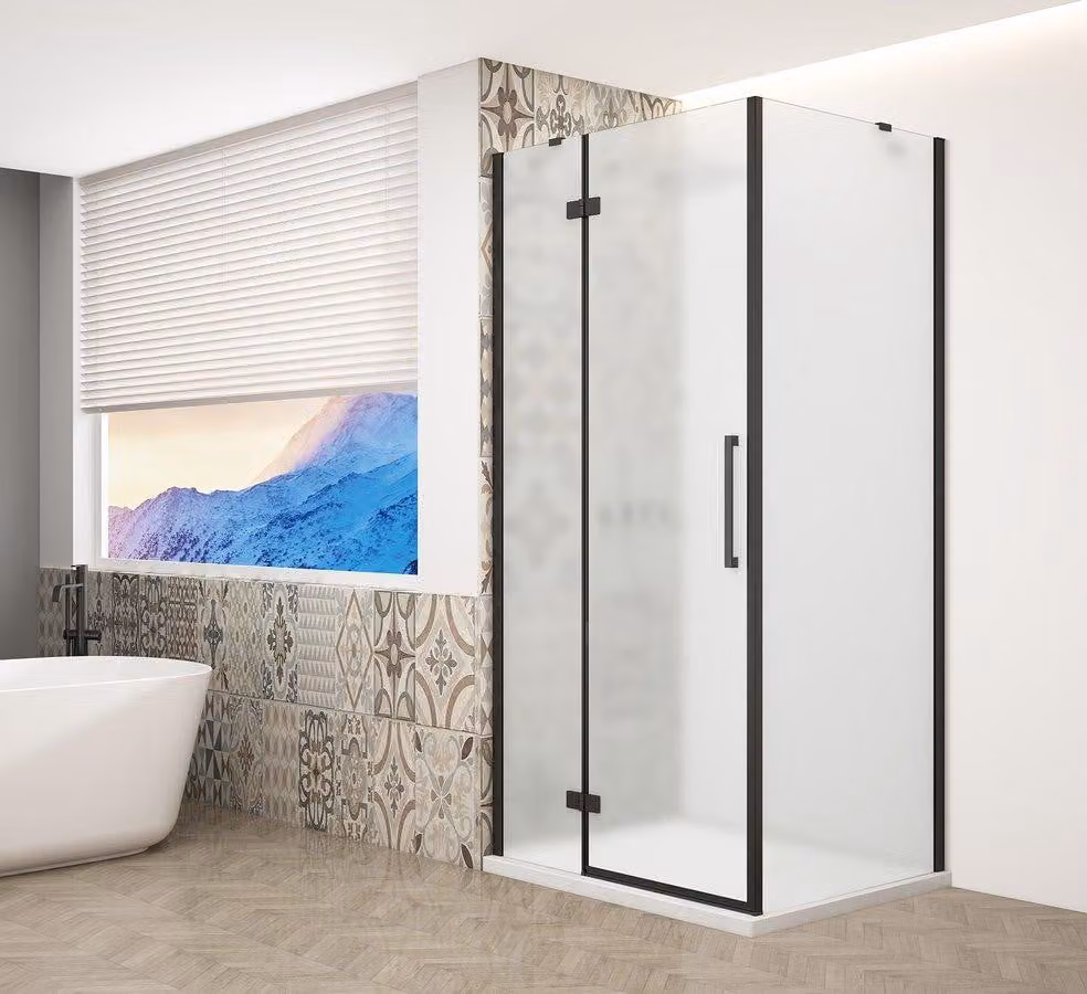 Cabina doccia rettangolare Gelco TRINITY BLACK, dimensioni 900x1000mm, vetro opaco, apertura a sinistra - modello GT5610-90ML-B
