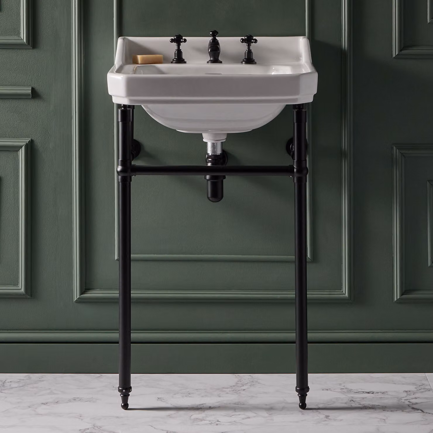 Consolle con Lavabo e Struttura Tradizionale 560mm Nera - 3 Fori per Rubinetteria - Richmond