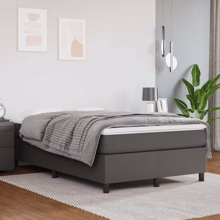 vidaXL Giroletto a Molle con Materasso in Similpelle Grigio e Bianco L/P/H: 120 x 200 cm
