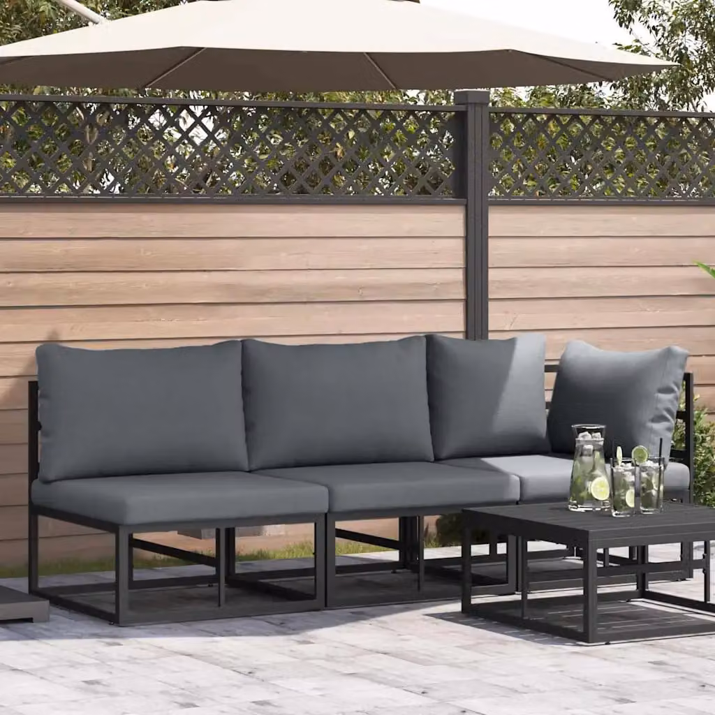 Set di mobili da esterno vidaXL composto da 3 pezzi in metallo nero e antracite con cuscini inclusi per giardino e terrazza