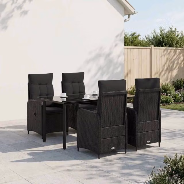 Set da Pranzo per Giardino 5 pz Nero polyrattan 3422484