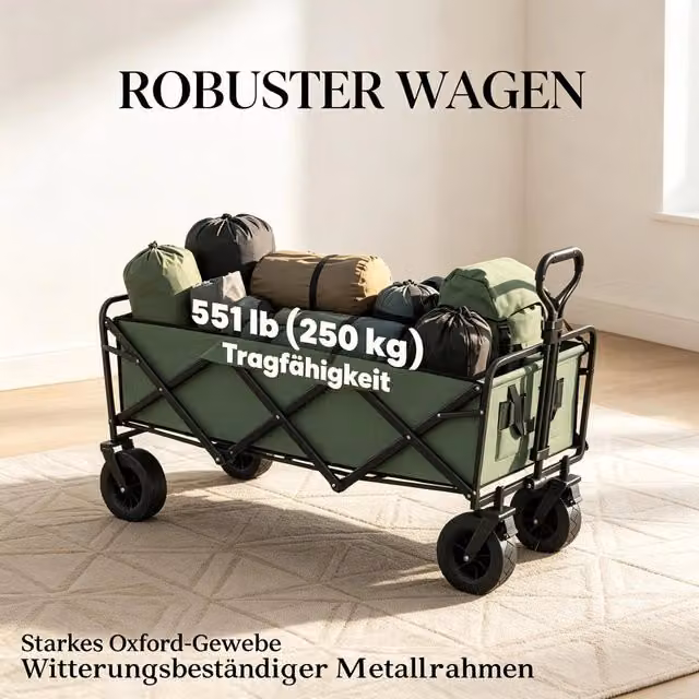 Carrello da giardino pieghevole REDOM verde in metallo e tessuto Oxford L: 133 cm, P: 56 cm, H: 100 cm – 1