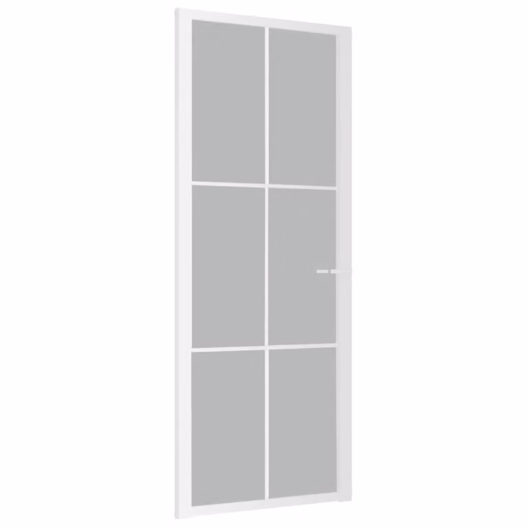 Porta Interna 83x201,5 cm Bianco Opaco Vetro e Alluminio