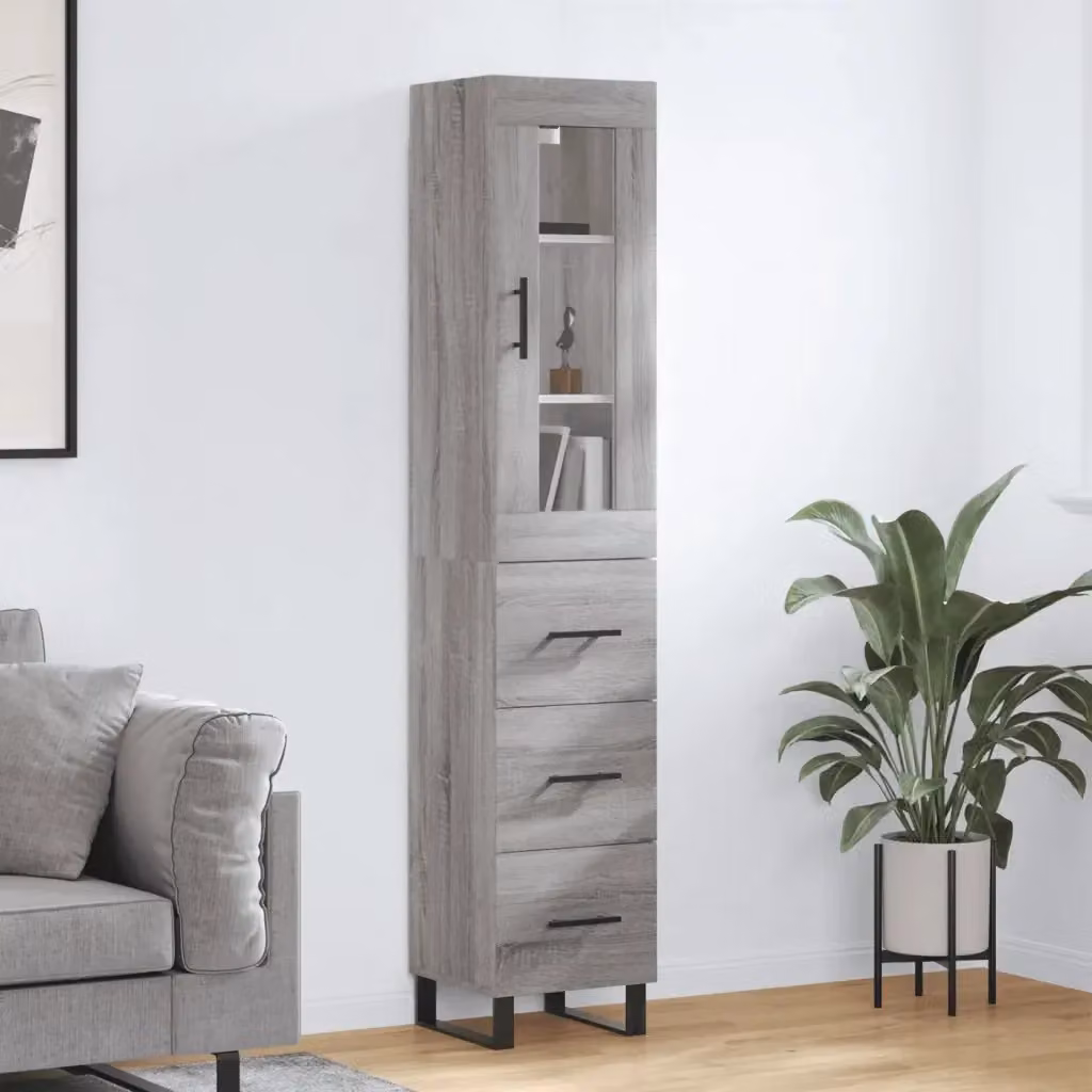 Credenza moderna DESIGN IN in legno multistrato Grigio Sonoma per sala da pranzo, L: 34,5 cm, P: 34 cm, H: 180 cm – 2