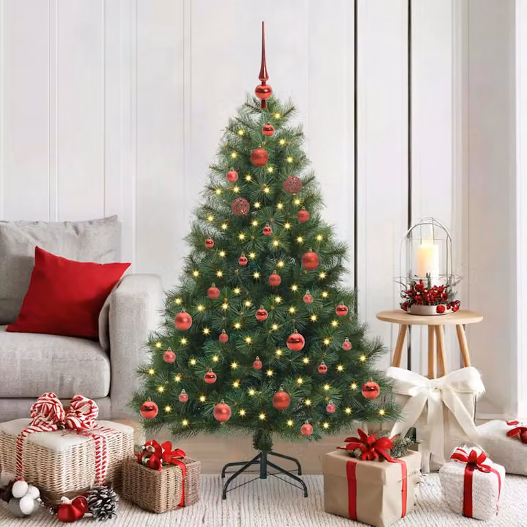 Albero di Natale artificiale vidaXL verde con 150 LED luce bianca calda, Altezza: 150 cm, in PE e PVC