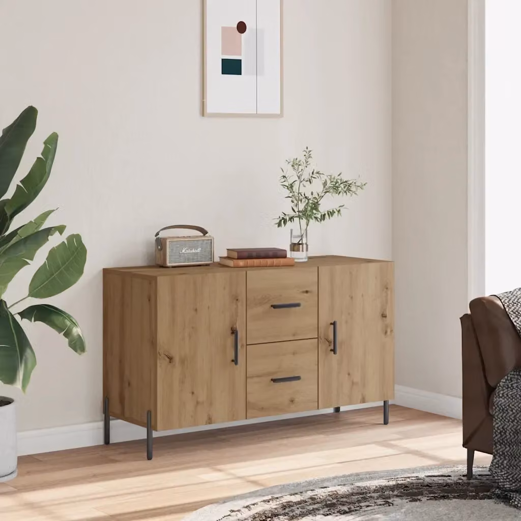 Credenza Buffet in Legno Rovere e MDF Marrone con Dettagli in Metallo Design Moderno L: 100 cm, P: 36 cm, H: 60 cm – 2