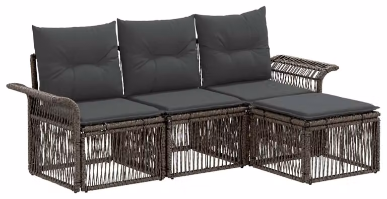 Set di divani da giardino, 4 pezzi, colore grigio, in rattan sintetico