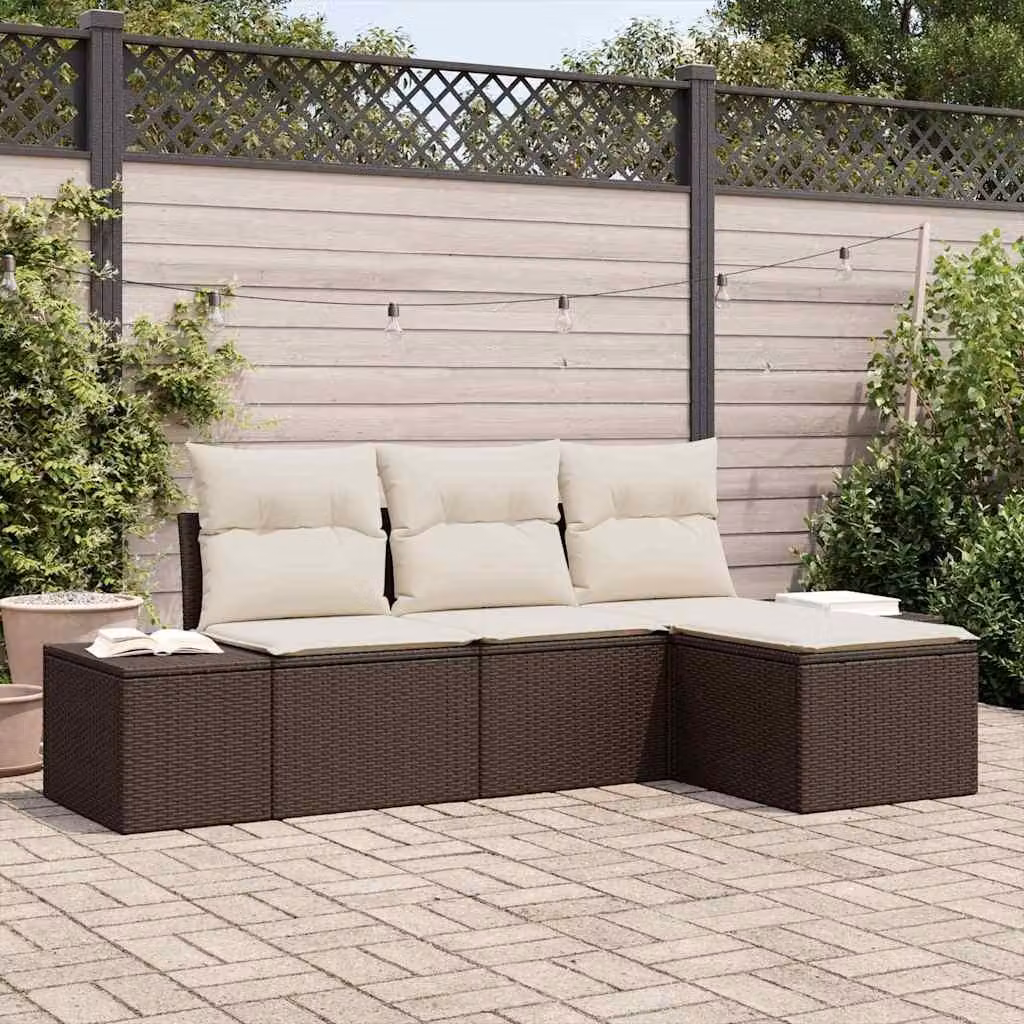 Maison Exclusive - Set di divani da esterno, 4 pezzi, color marrone [Materiale sintetico]: rattan sintetico