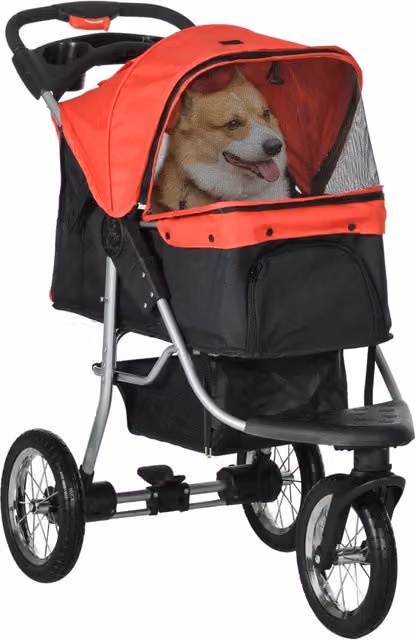 Passeggino per Cani e Gatti Pieghevole Rosso Passeggino per Animali Domestici con Cestino Portaoggetti e Finestre a Rete fino a 10 kg