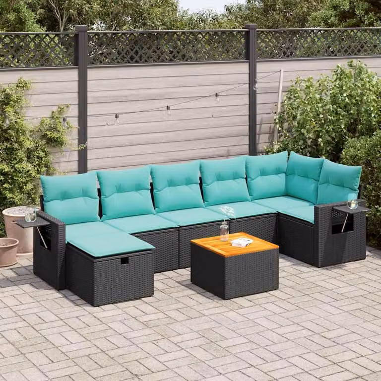 Maison Exclusive - Set da giardino 8 pezzi con cuscini in polyrattan nero