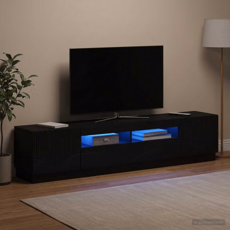 Mobile TV Stand vidaXL HOORN con illuminazione integrata, Nero e Legno, Design Moderno per Soggiorno