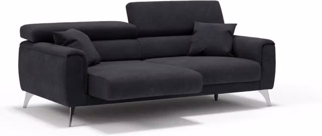 Divano Caravaggio Divani.Store con sedute allungabili e poggiatesta reclinabili in tessuto impermeabile nero L: 169 cm – 1