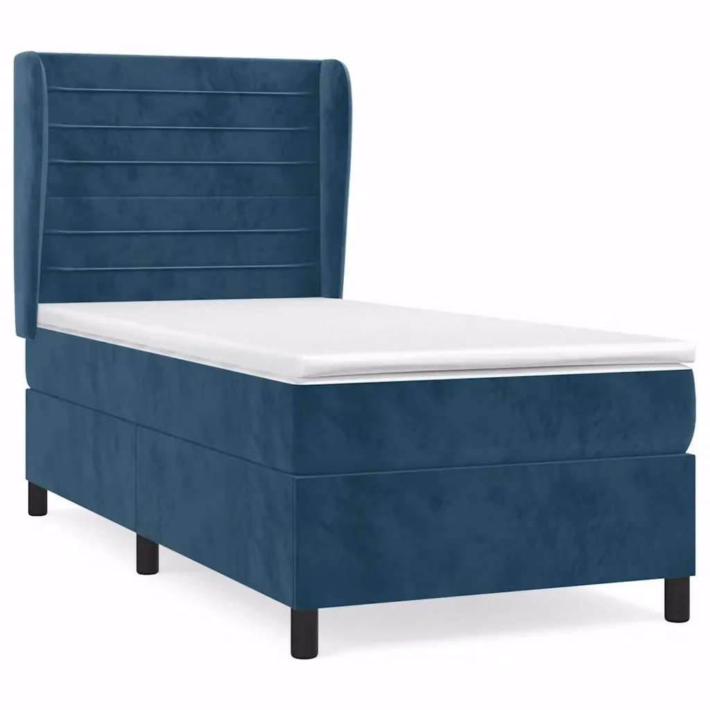 Letto Ibrido vidaXL con Giroletto a Molle e Materasso in Velluto Blu e Bianco L/P/H: 90 x 200 x 40 cm – 2