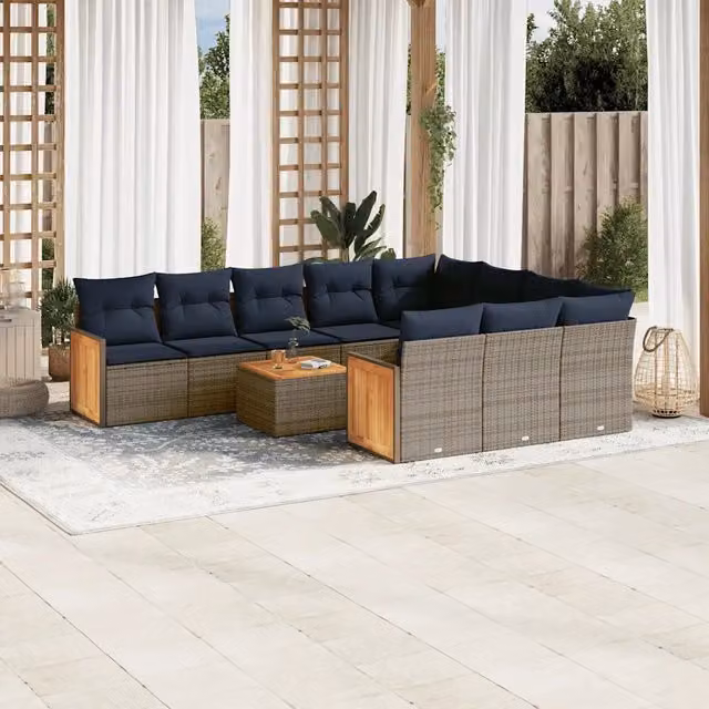 Set Divani da Giardino 11 pz con Cuscini Grigio in Polyrattan 3228028