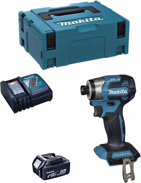 Avvitatore ad impulsi Makita DTD173RTJ1 con batteria da 5,0 Ah, caricabatterie DC18RC e sistema di trasporto Makpac 2