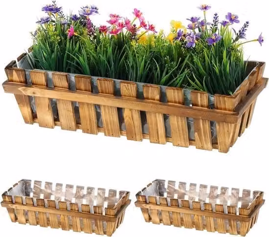 Set di 3 contenitori in legno per vaso per finestra e balcone - contenitore per balcone naturale - dimensioni 12x45x195 cm