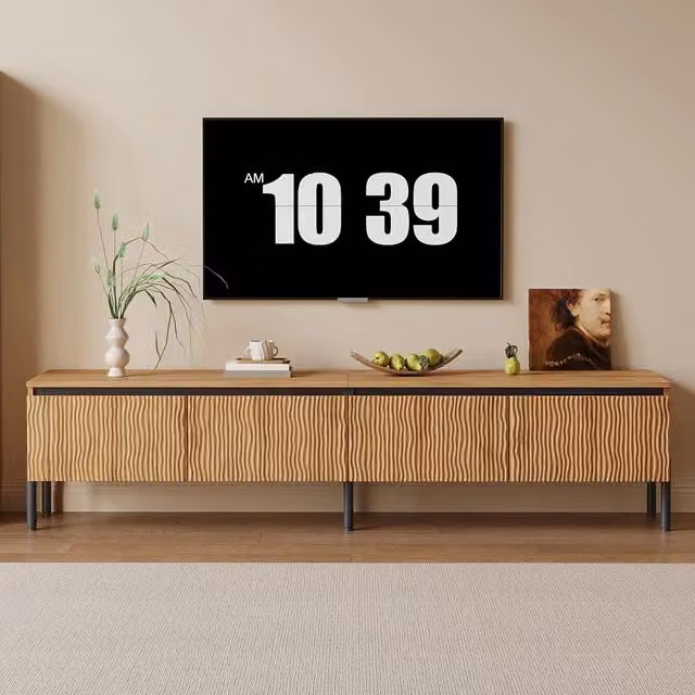 Mobile TV REDOM beige con 4 ante a rilievo ondulato L/P/H: 180 x 35 x 43 cm – 1