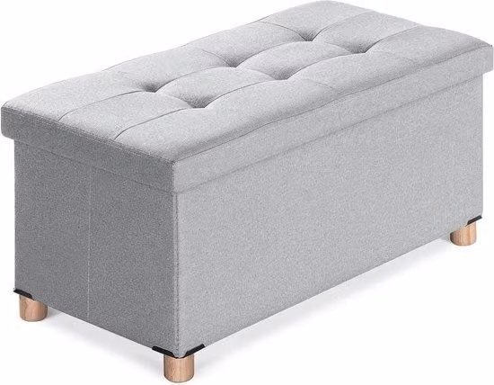 Panca imbottita Unyqoos® con spazio contenitore, pieghevole – Poggiapiedi con coperchio e poggiapiedi, grigio chiaro, rivestimento in tessuto simile al lino, gambe in legno, 76 x 38 x 40 cm, portata massima 300 kg
