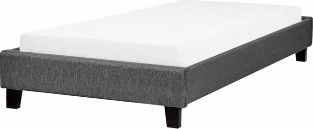 Letto singolo Beliani in tessuto grigio con struttura imbottita e rete a doghe arcuate L/P: 90 x 200 cm