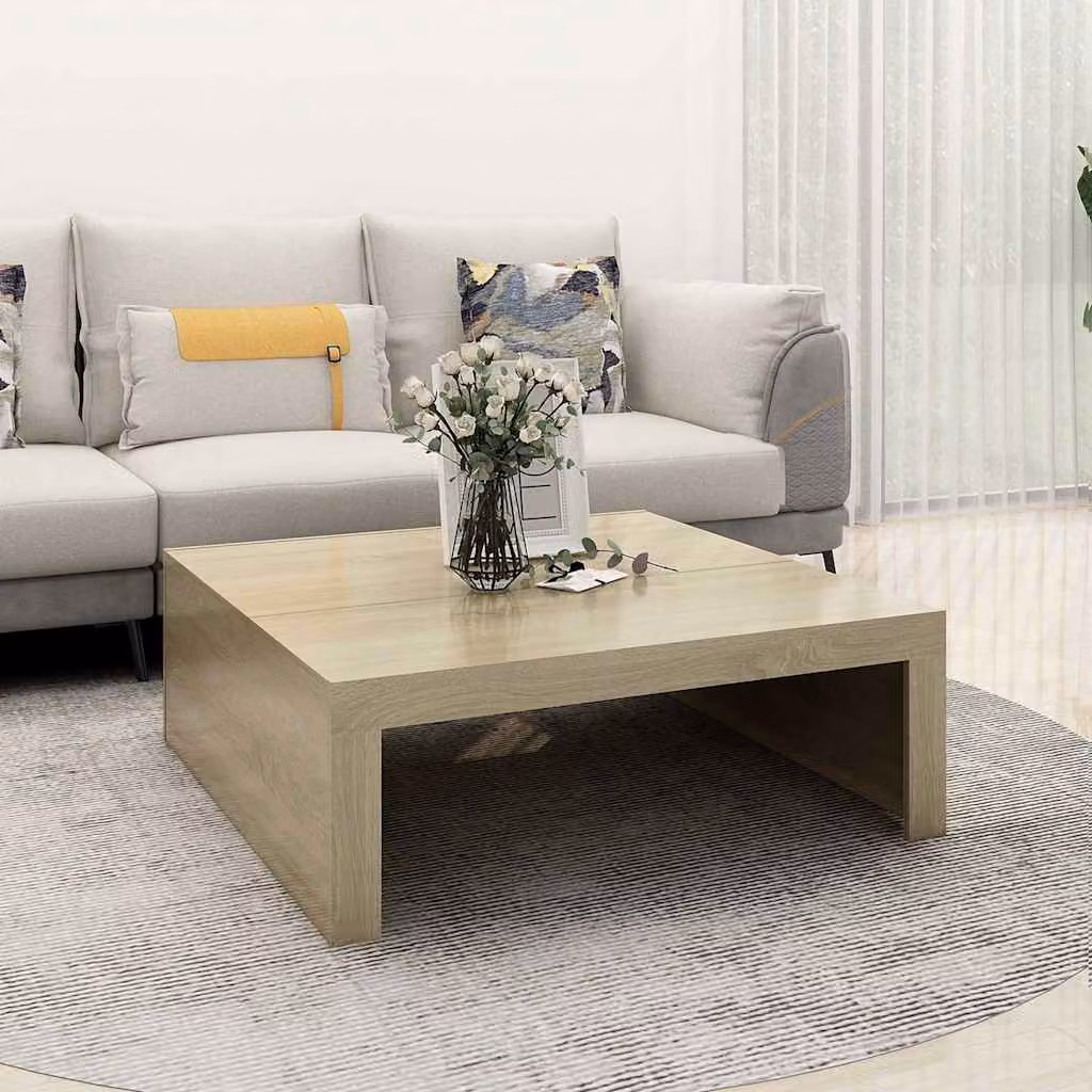 Tavolino da salotto moderno vidaXL in legno Rovere Sonoma, L/P/H: 100 x 100 x 35 cm