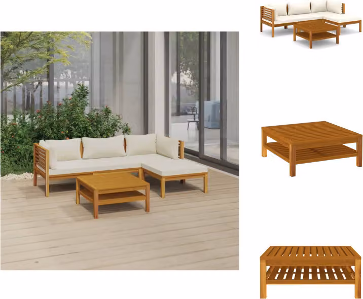 vidaXL Set di 5 pezzi da giardino con cuscini crema in legno massiccio di acacia - Set di mobili da giardino