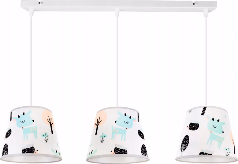 Lampada a sospensione per la stanza dei bambini - Lampada da soffitto - Lampada a sospensione in metallo con paralume - Classico a 3 luci, azzurro e arancione, Bambi