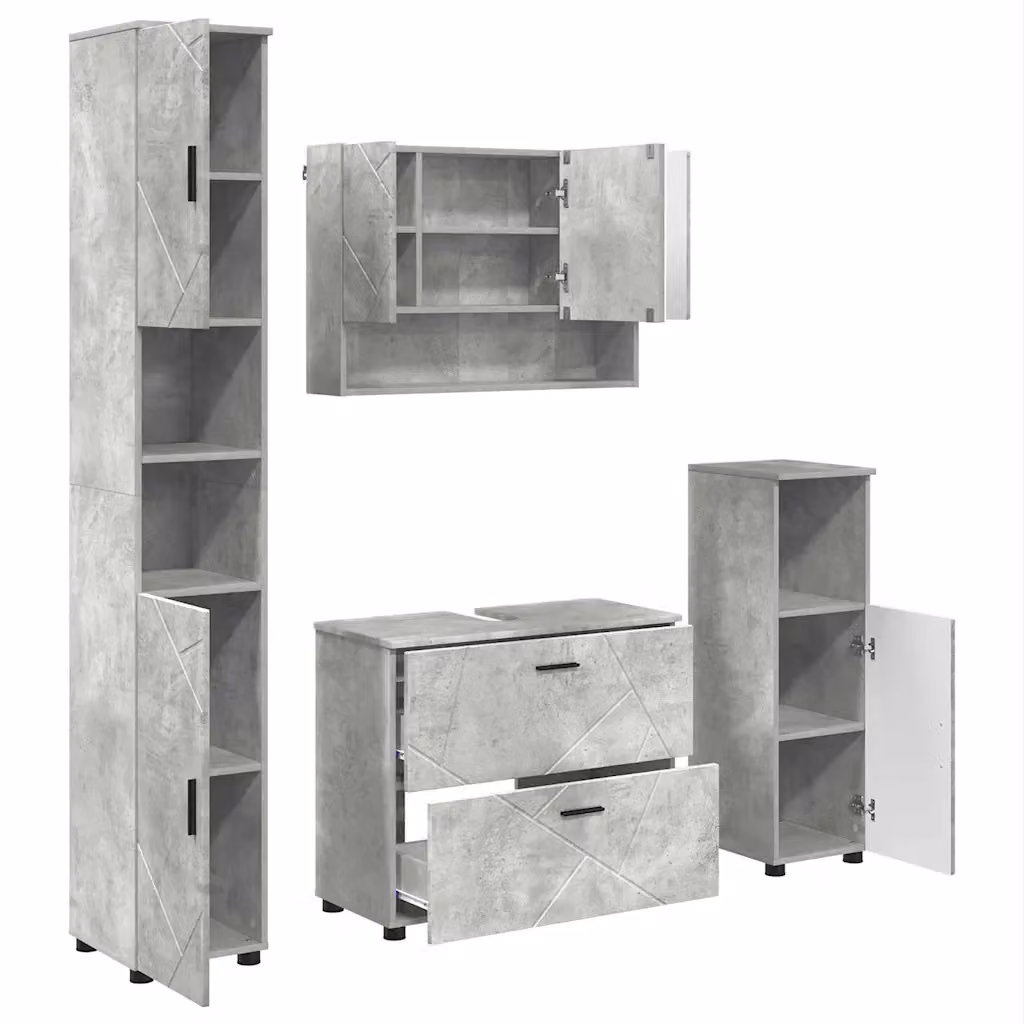 Set di mobili per il bagno vidaXL 4 pezzi in legno e metallo grigio e nero L/P/H: 35 x 30 x 192 cm – 2