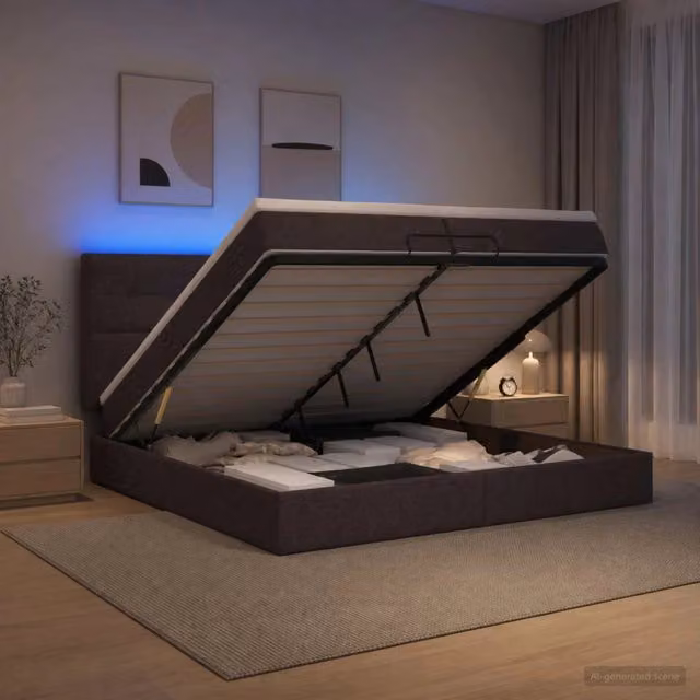 Letto Ottomano con Materasso Ibrido e Illuminazione LED vidaXL, Marrone e Bianco, L/P/H: 200 x 200 x 88 cm – 1