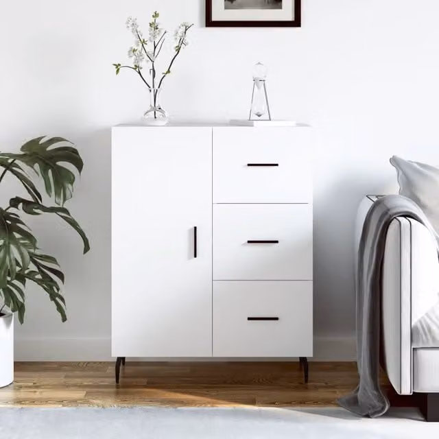 Credenza bianca vidaXL a parete in legno e metallo L: 69,5 cm, P: 34 cm, H: 90 cm