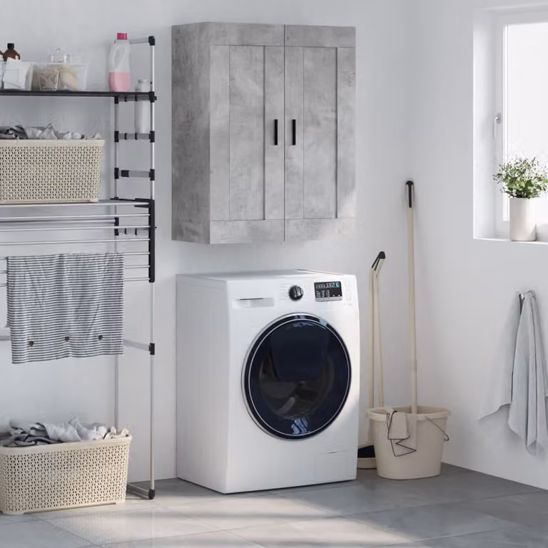 Mobile a parete vidaXL moderno in legno e metallo grigio, L: 69,5 cm, P: 34 cm, H: 90 cm