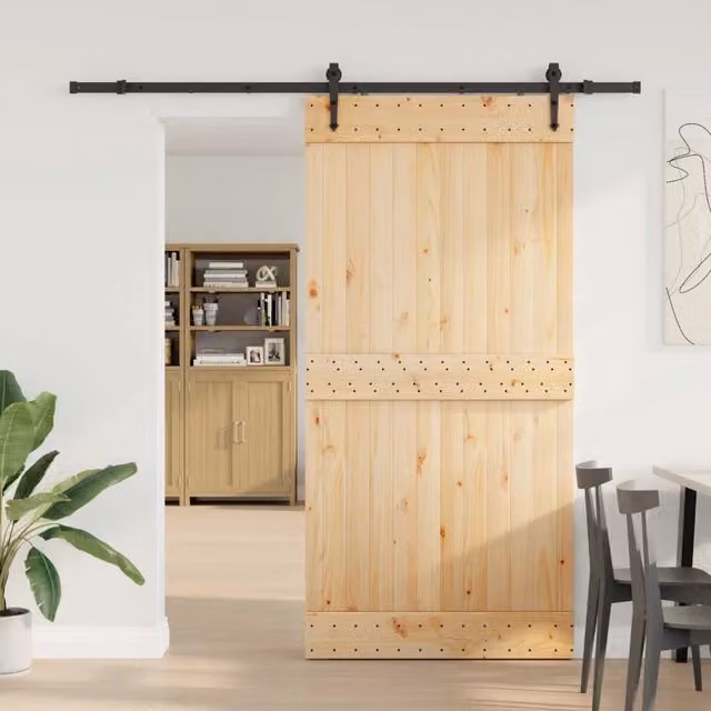 Porta scorrevole moderna vidaXL NARVIK in legno e acciaio, colore naturale e nero, L: 100 cm, H: 210 cm