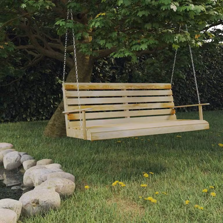Panchina a dondolo da giardino vidaXL in legno di pino marrone e verde L: 155 cm, P: 65 cm, H: 60 cm