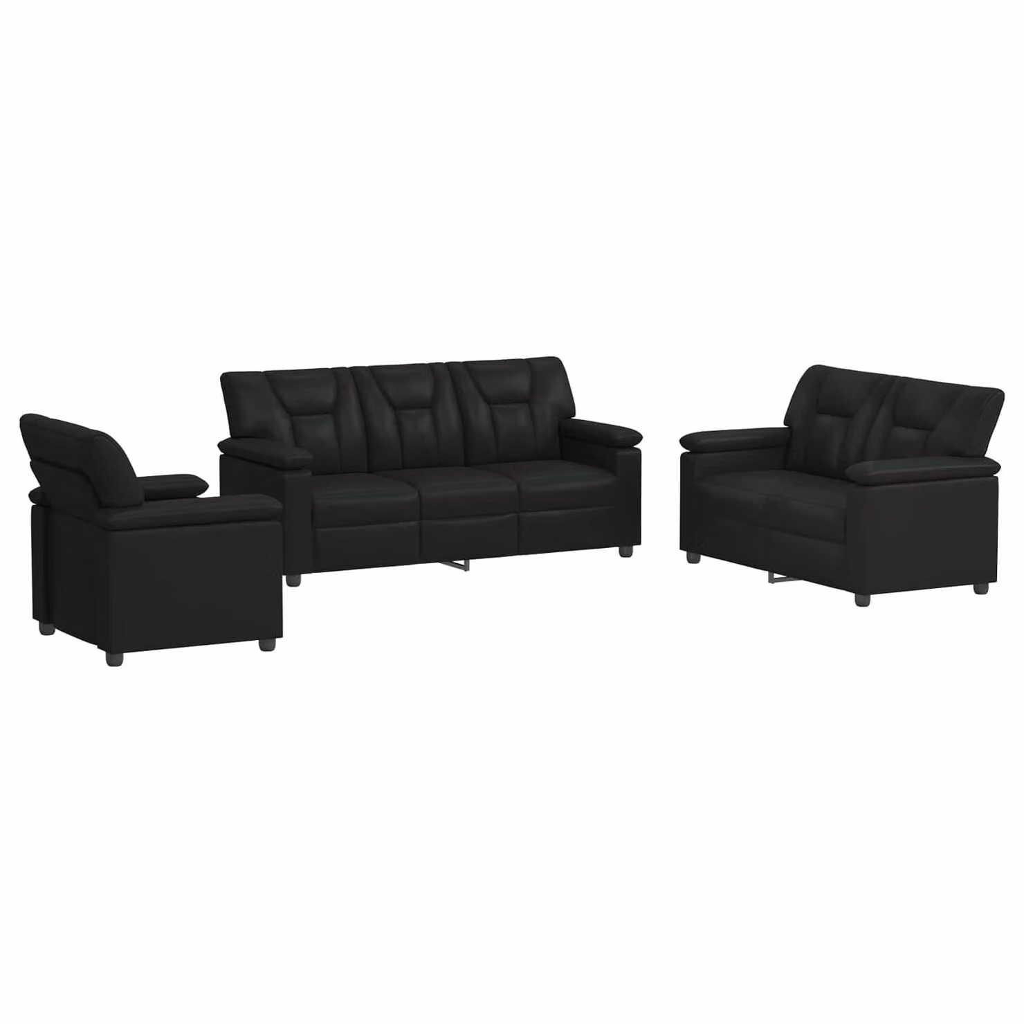 Set di 3 divani vidaXL moderni in similpelle nera con struttura in metallo per il tuo soggiorno
