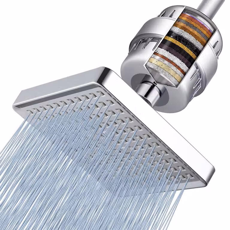 Set di soffioni doccia con filtro a 23 stadi, soffione doccia a pioggia ad alta pressione, quadrato, cromato, da 15 cm
