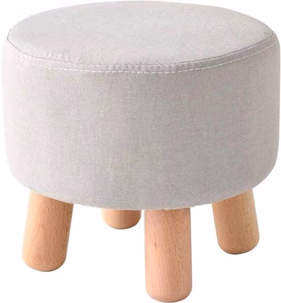 Pouf ottomano rotondo con struttura in legno robusto in grigio - RF-469, adatto per soggiorno, sala da pranzo e camera da letto