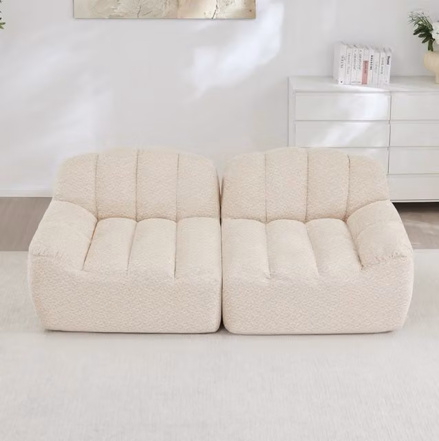 Divano modulare angolare senza struttura; 210x104x79 cm; velluto granulare; beige bianco