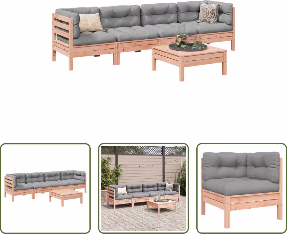 The Living Store Set di divani da giardino 5 pezzi con cuscini in legno massiccio di abete Douglas