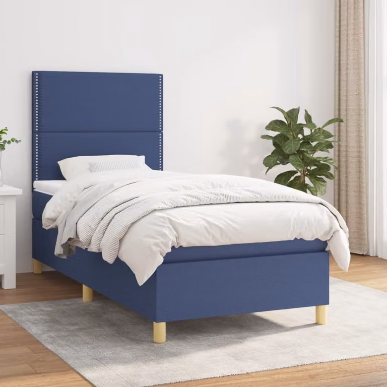 vidaXL Letto Ibrido con Giroletto a Molle e Materasso a Tasche Blu e Bianco L/P/H: 90 x 200 x 128 cm