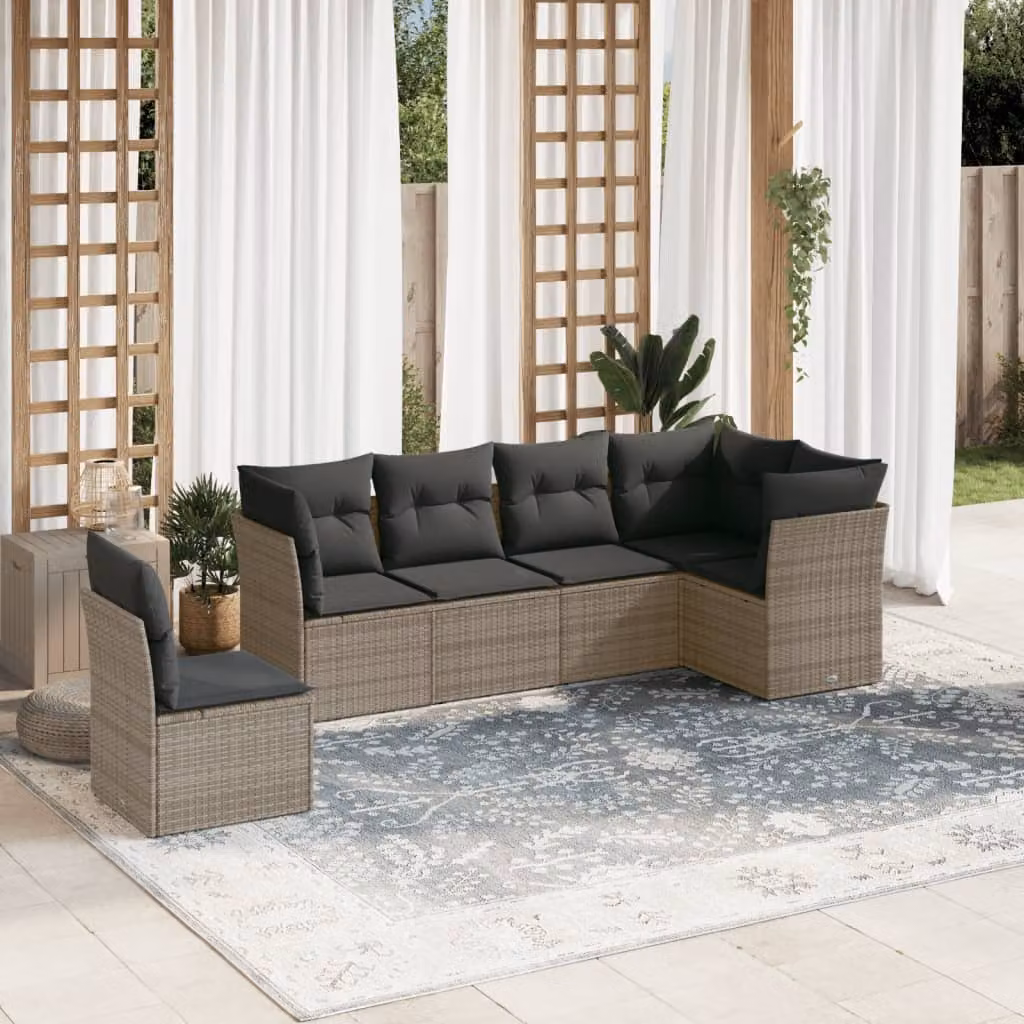 vidaXL Set Divano da Giardino a L 6 pz Grigio con Cuscini Imbottiti e Rivestimenti Rimovibili – 1