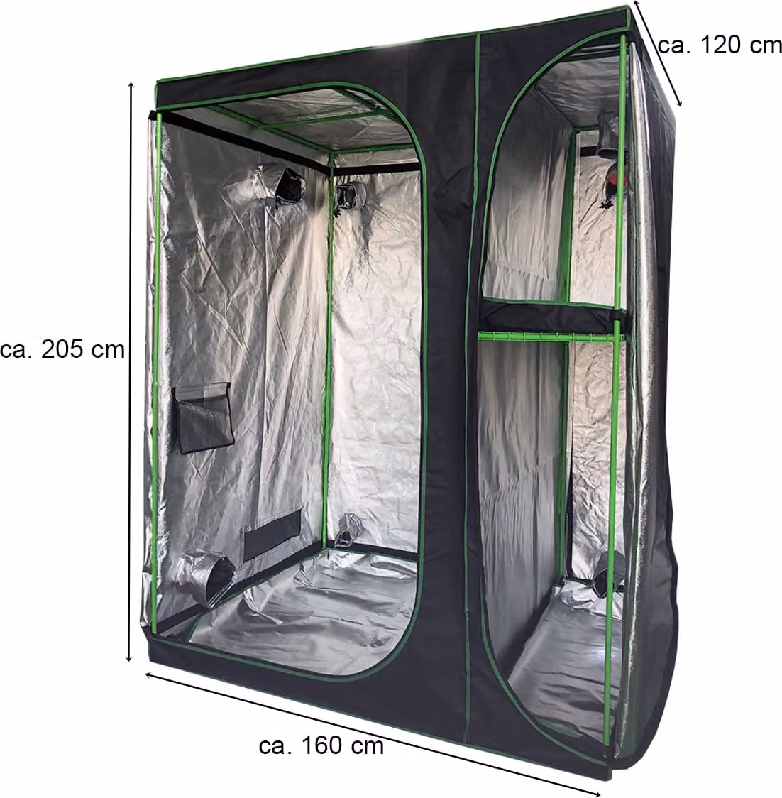 Serra da interno, tenda per coltivazione, armadio da coltivazione 160x120x205 cm - G18