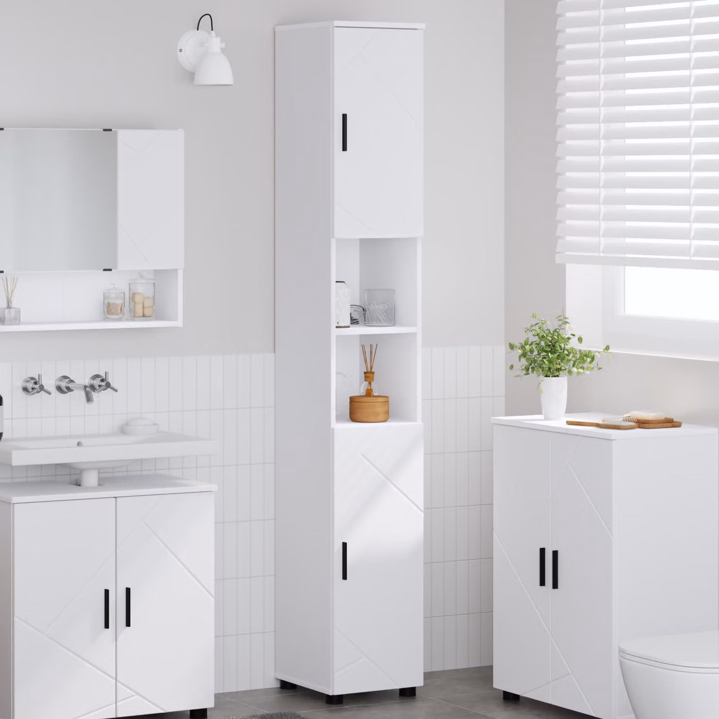 Mobile da bagno moderno vidaXL bianco con ante a cerniera e ripiani interni L/P/H: 30 x 35 x 192 cm