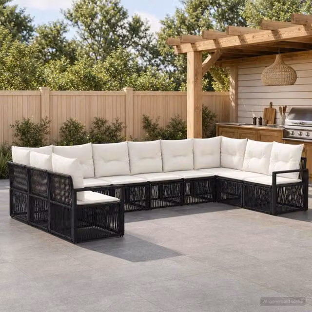 Set Divano da Giardino 10 pz Nero polyrattan 3435820