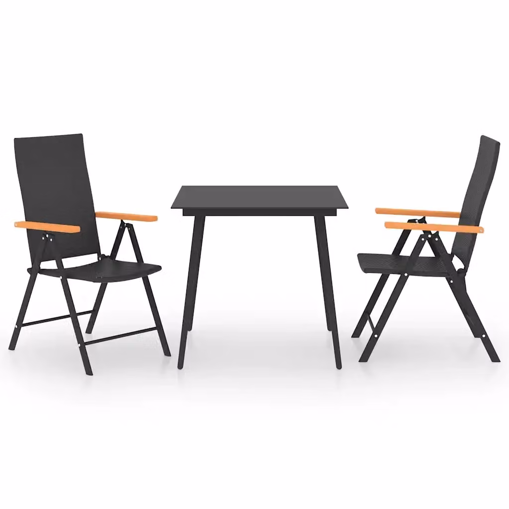 Set da pranzo da giardino vidaXL in rattan e vetro, 3 pezzi, Nero e Marrone – 2