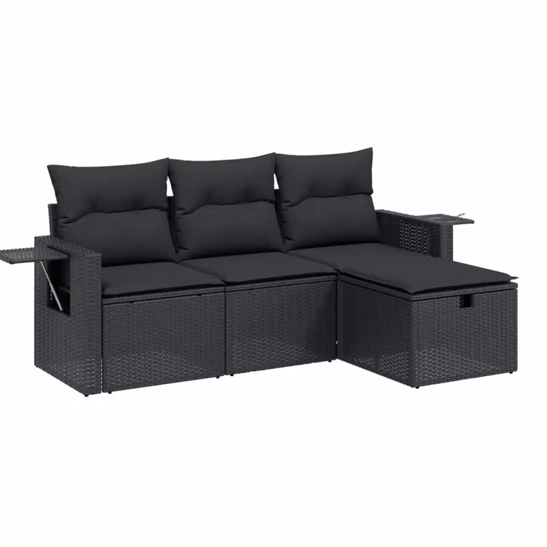 Set Divani da Giardino 4 pz con Cuscini Nero in Polyrattan