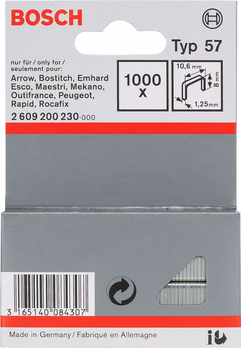 Bosch 1000 punti metallici tacker 8/10,6 mm tipo57