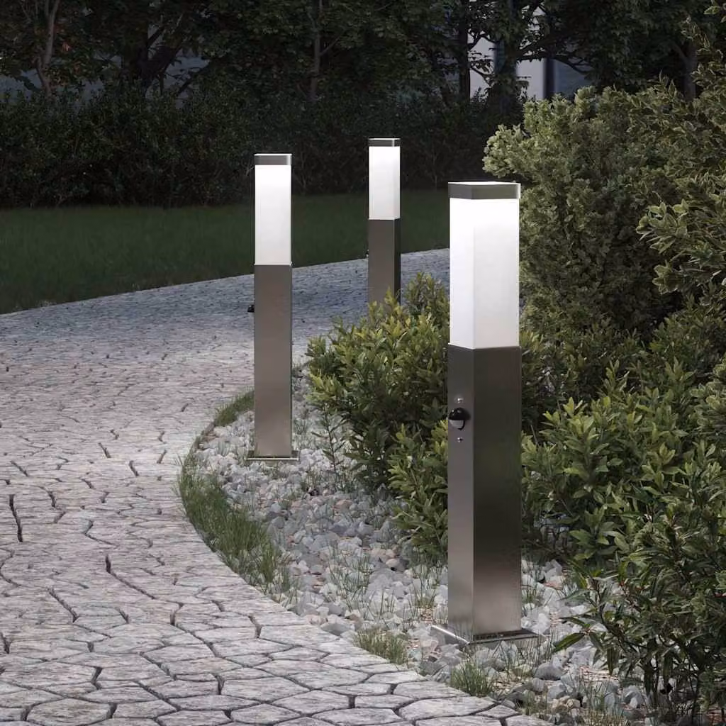 Set di 3 lampioni a paletto vidaXL con sensore di movimento in acciaio inox color argento, IP44, Altezza: 50 cm