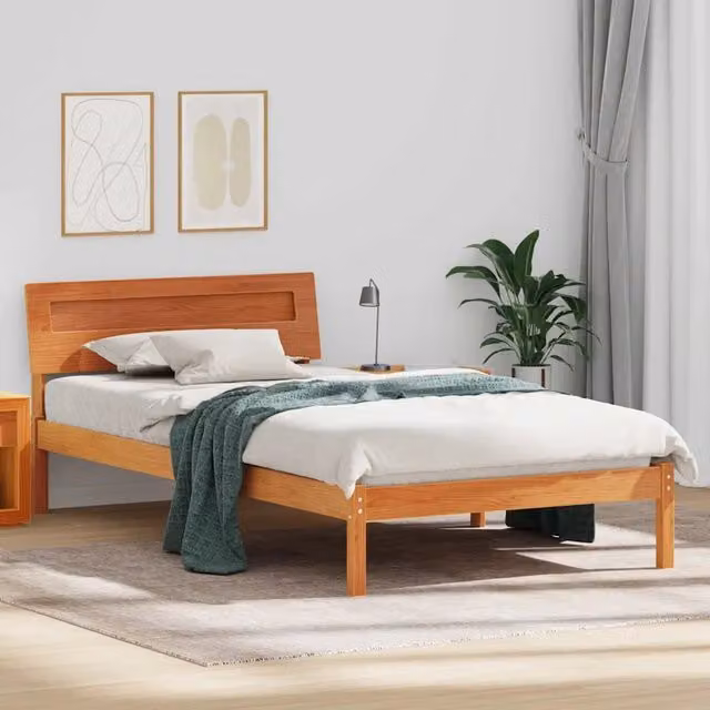 Giroletto in pino massello marrone cerato con porta di ricarica USB L/P: 80 x 190 cm
