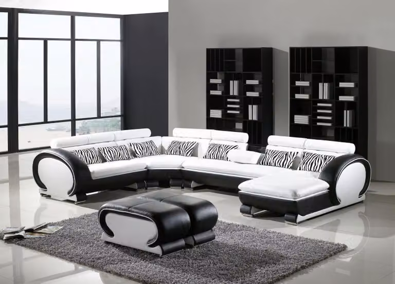 Ledersofa Ecksofa +2x Hocker Garnitur Polster U-Form Couch Design Wohnlandschaft